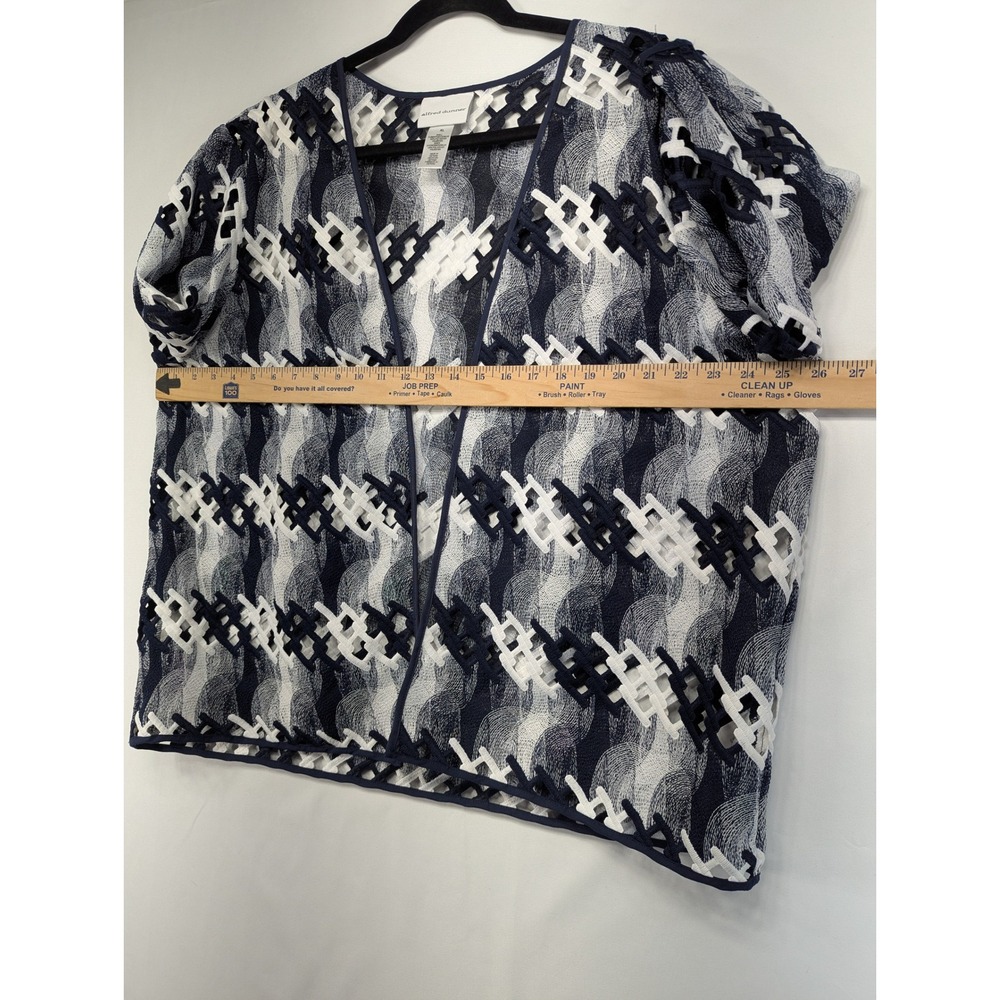 Alfred Dunner Navy White Geometric Lattice Open Front Jacket XL 3/4 Sleeve - Picture 4 of 9